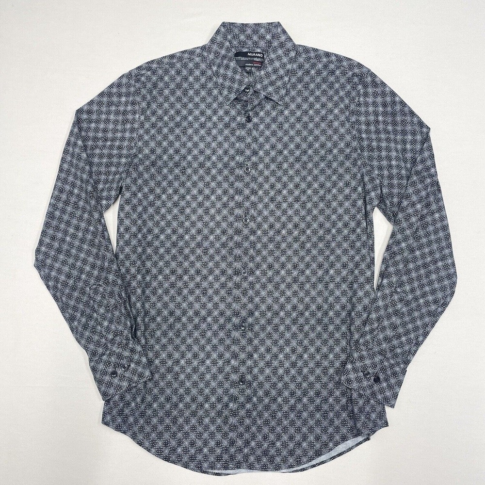 Murano Ultimate Modern Comfort Button Up Size Medium Black White Geometric Print
